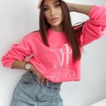 Bluza bawełniana logowana Ciara neonowa różowa