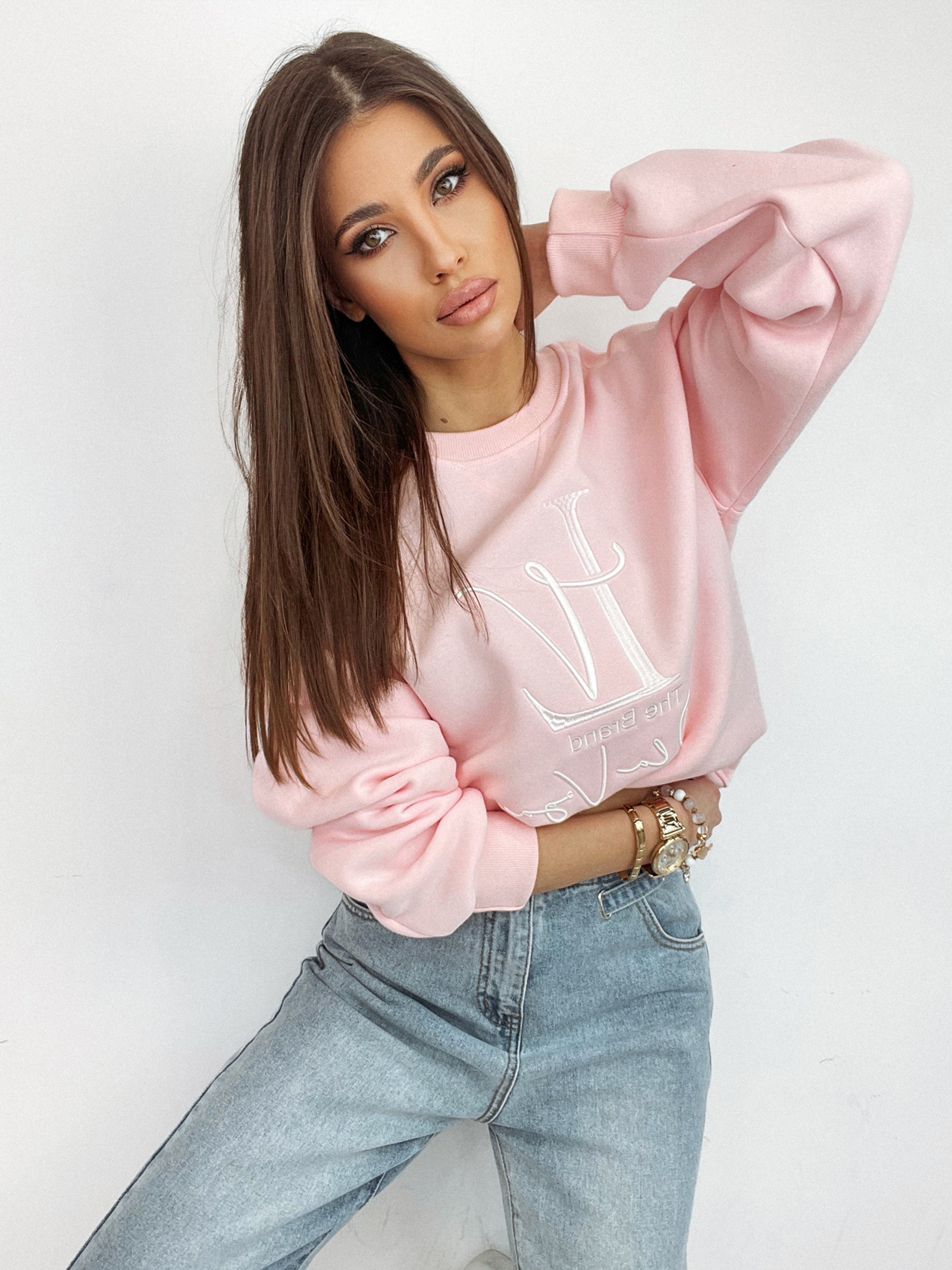 Bluza bawełniana logowana Ciara pudrowa