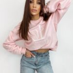 Bluza bawełniana logowana Ciara pudrowa