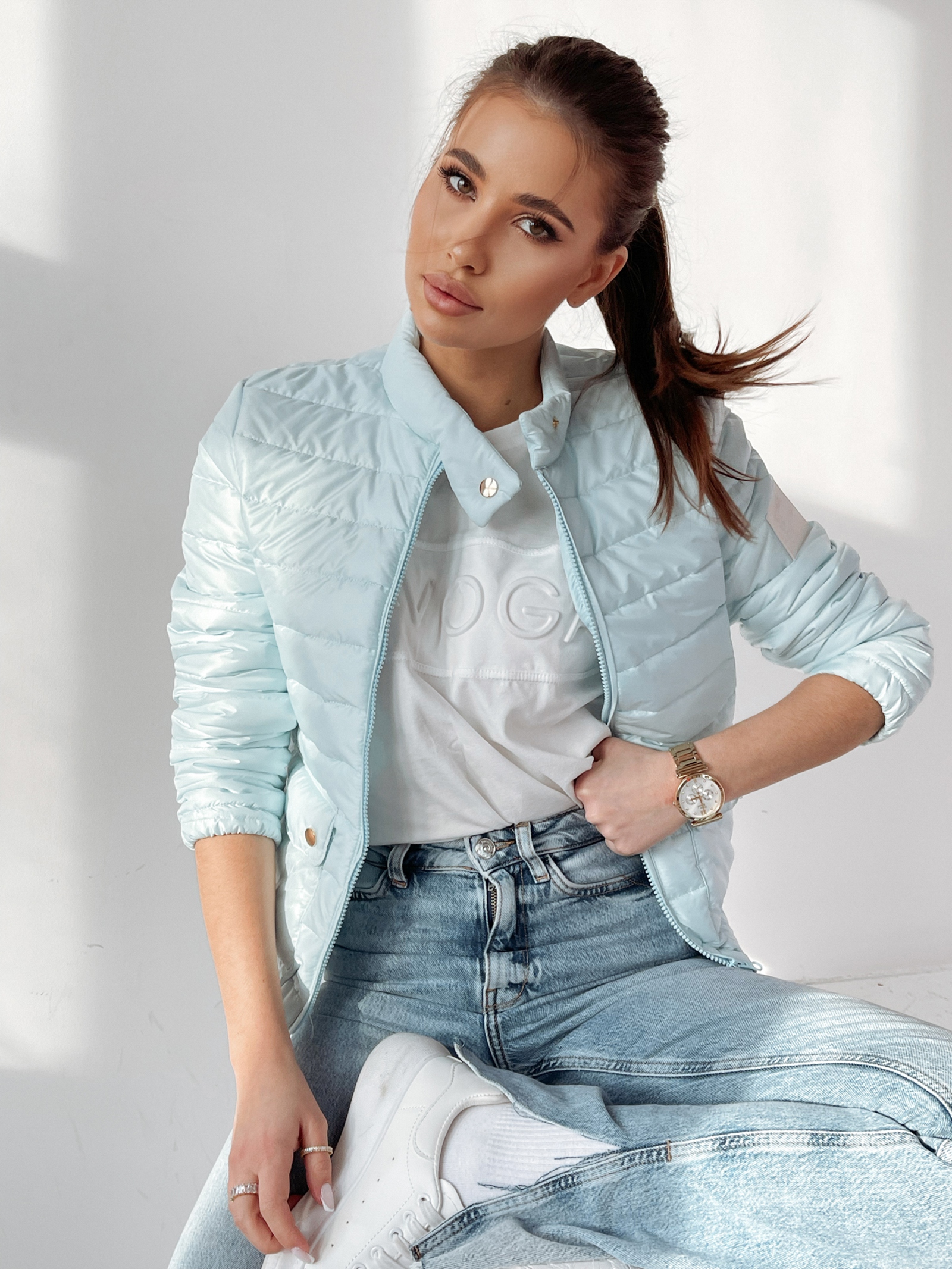 Kurtka pikowana Sara błękitna