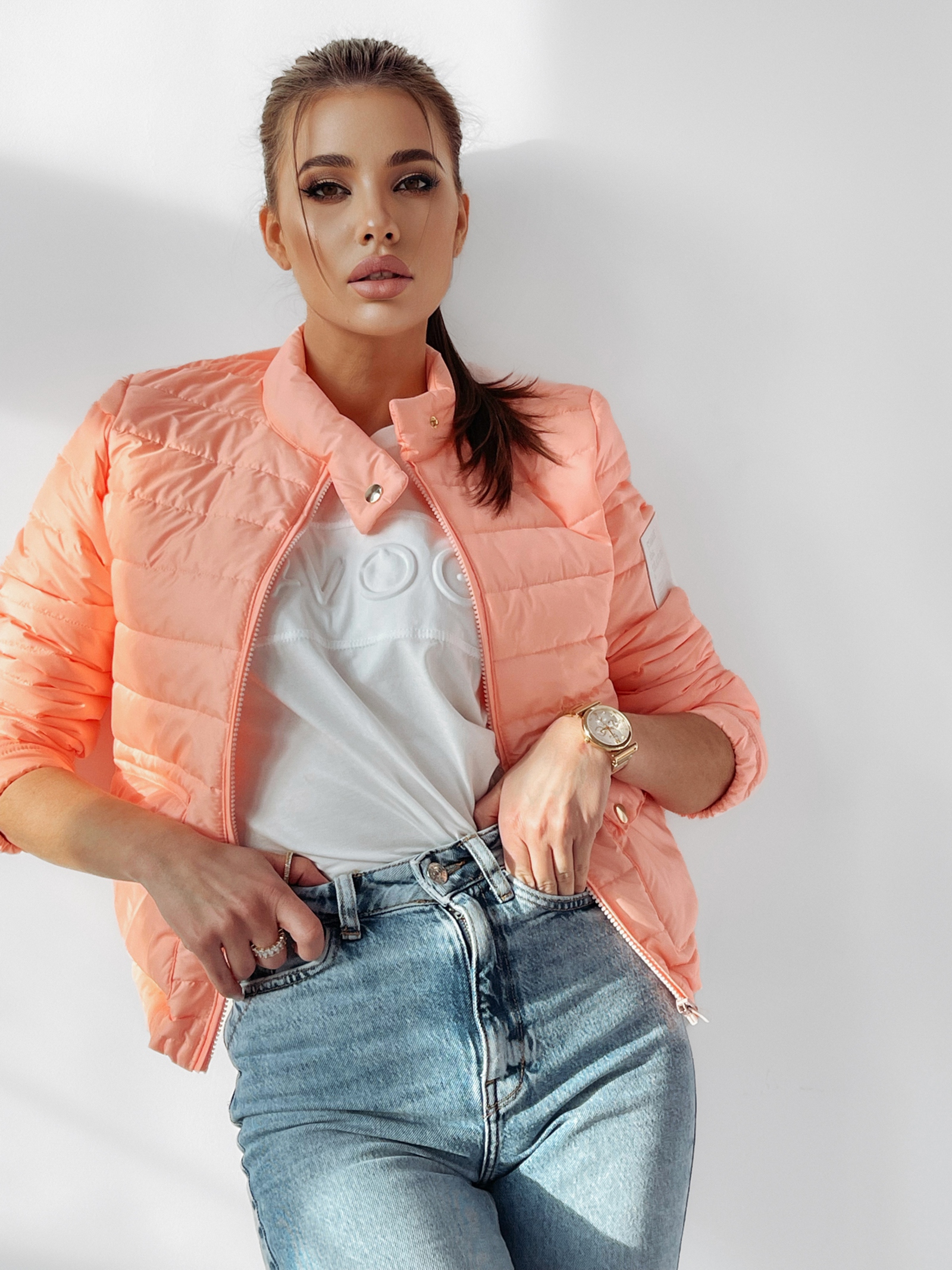 Kurtka pikowana Sara pudrowa