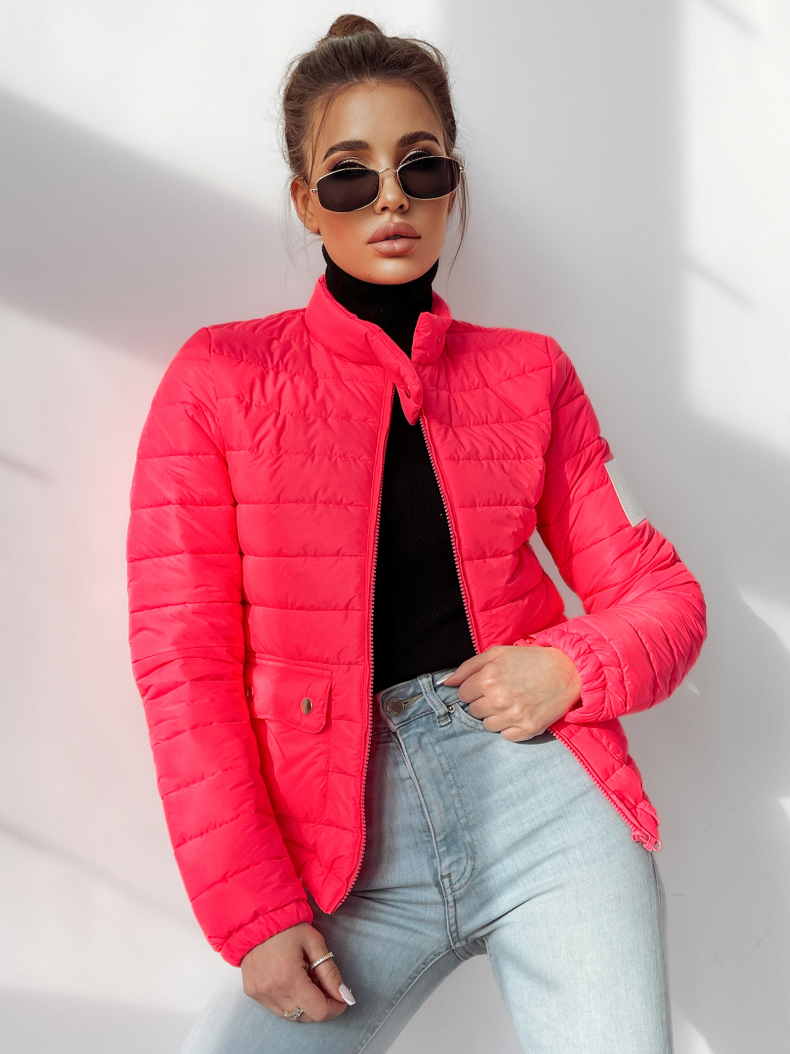 Kurtka pikowana Sara neonowa różowa