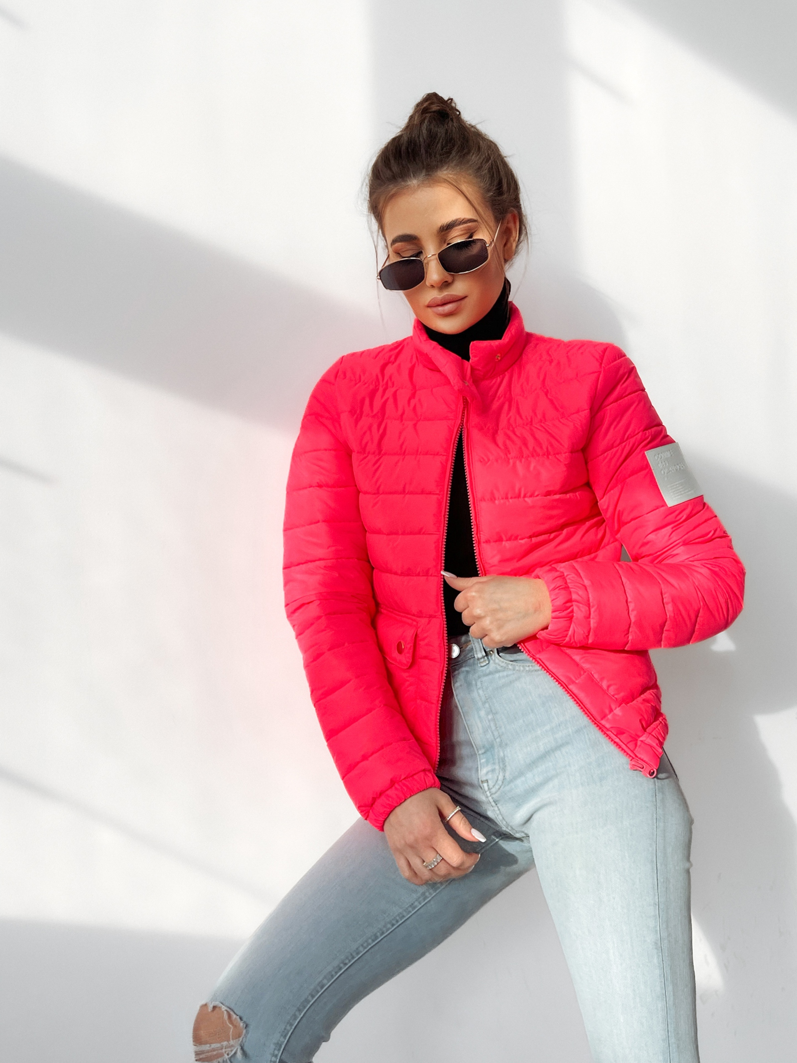 Kurtka pikowana Sara neonowa różowa