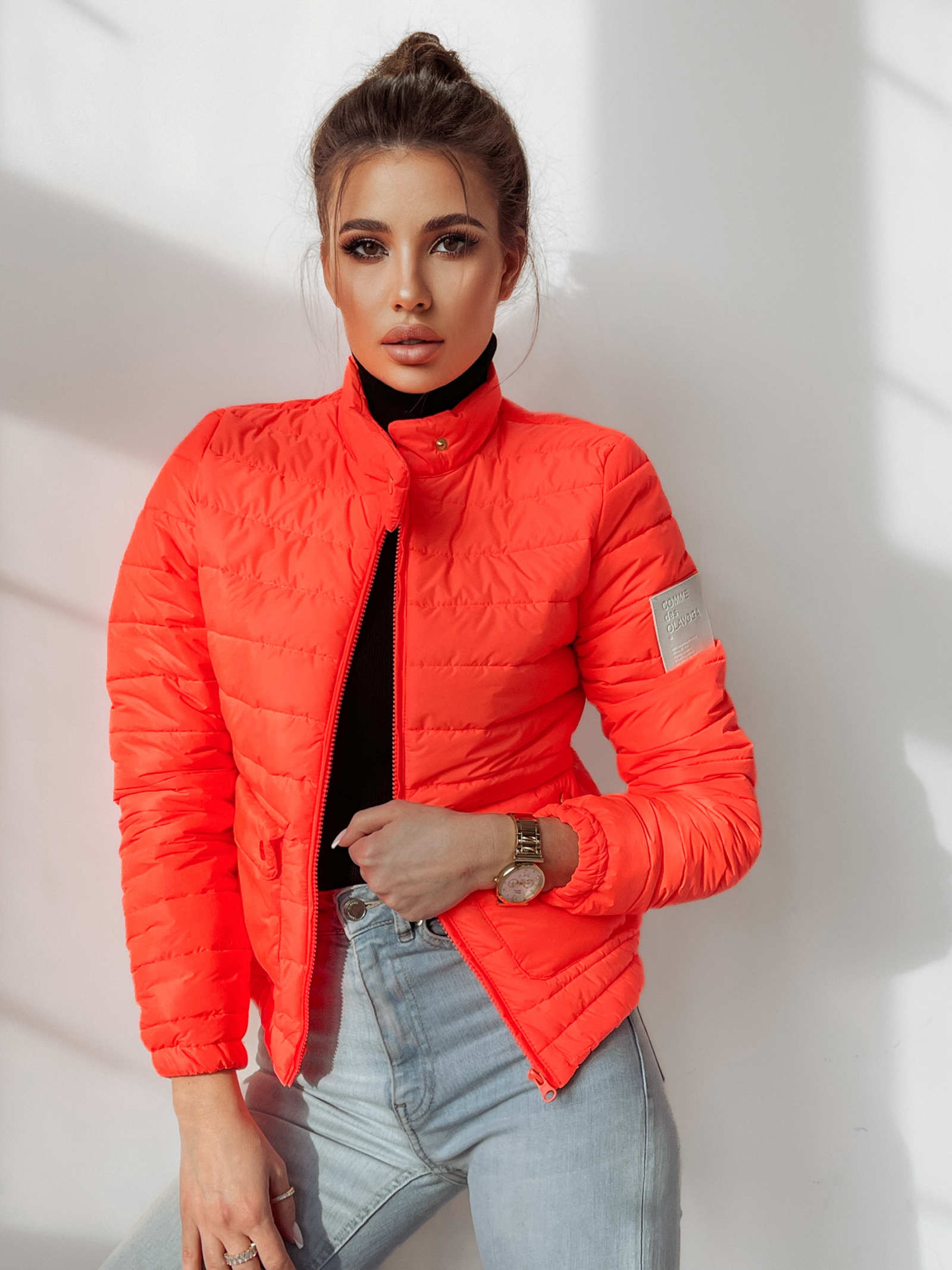 Kurtka pikowana Sara neonowa pomarańczowa