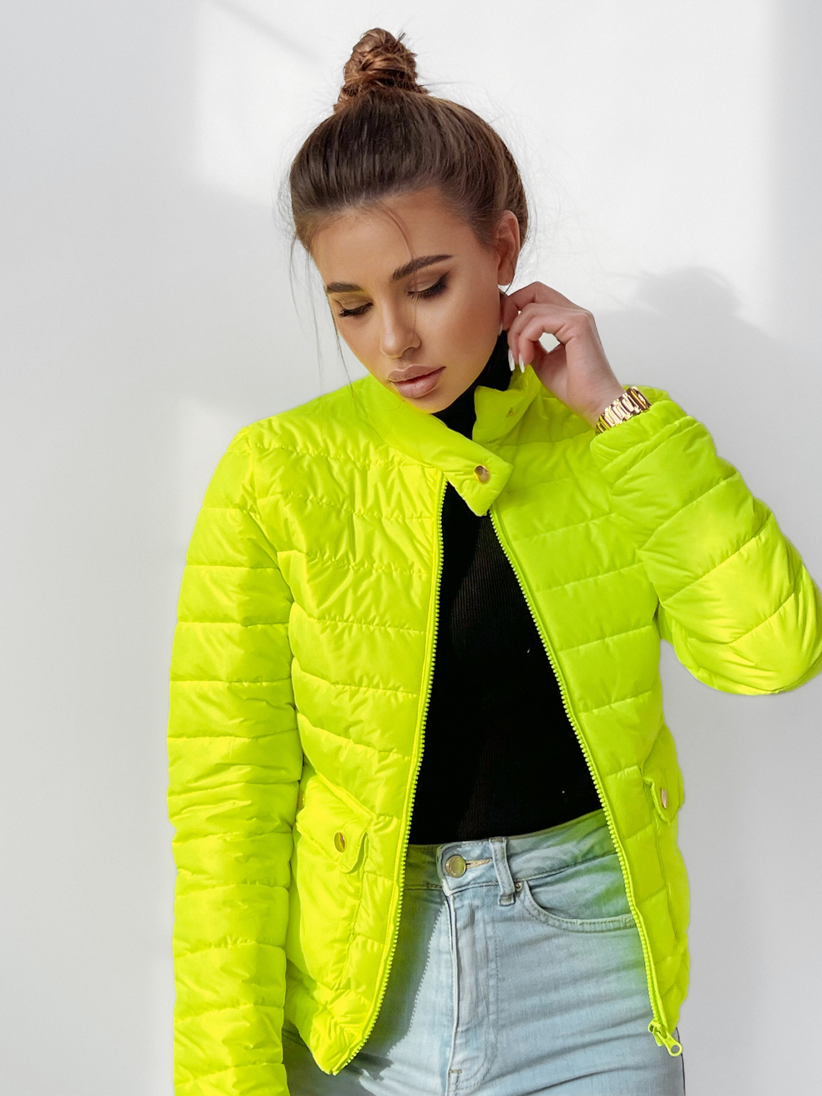 Kurtka pikowana Sara neonowa limonkowa Kurtka pikowana Sara neonowa limonkowa