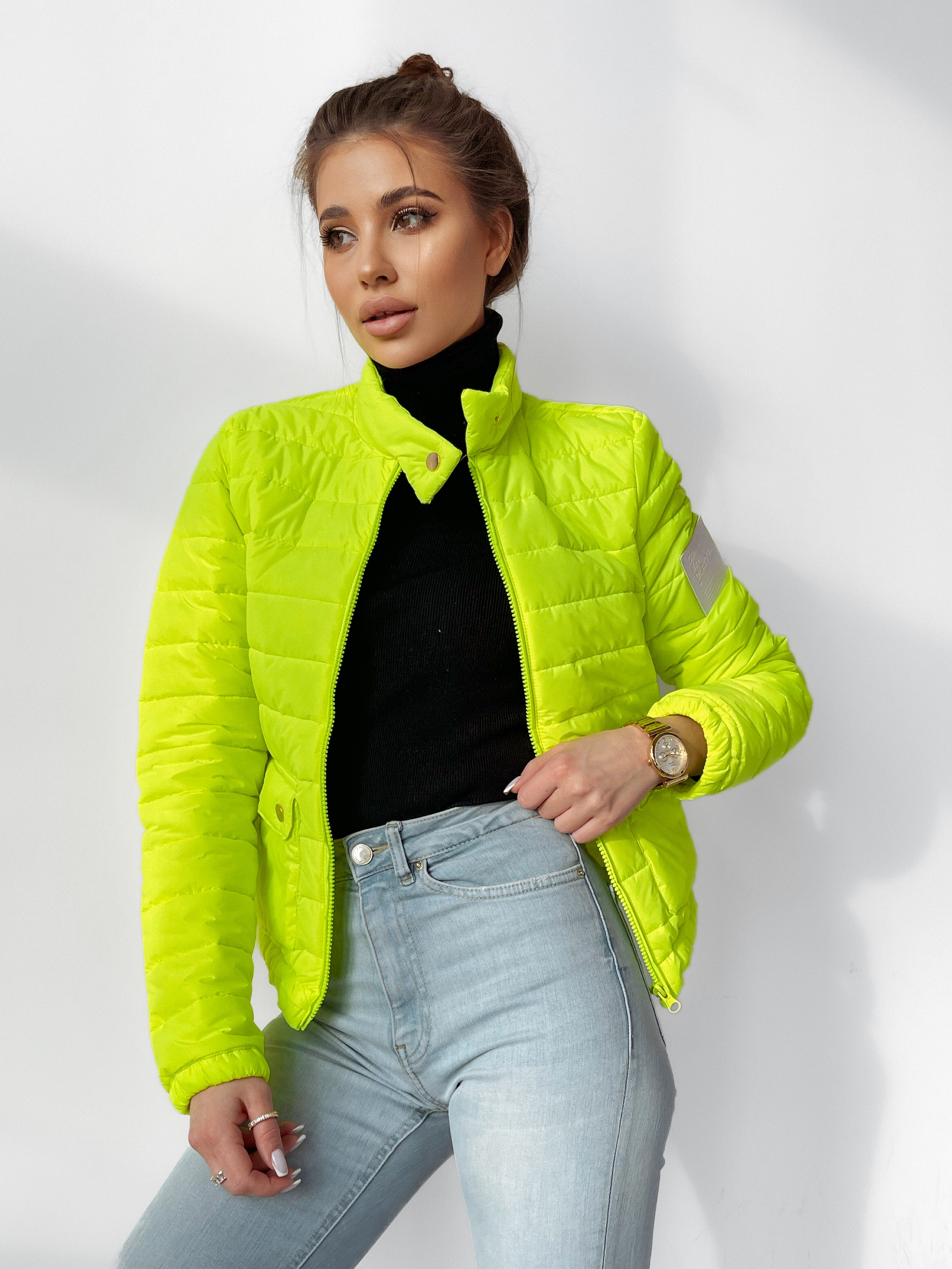 Kurtka pikowana Sara neonowa limonkowa Kurtka pikowana Sara neonowa limonkowa