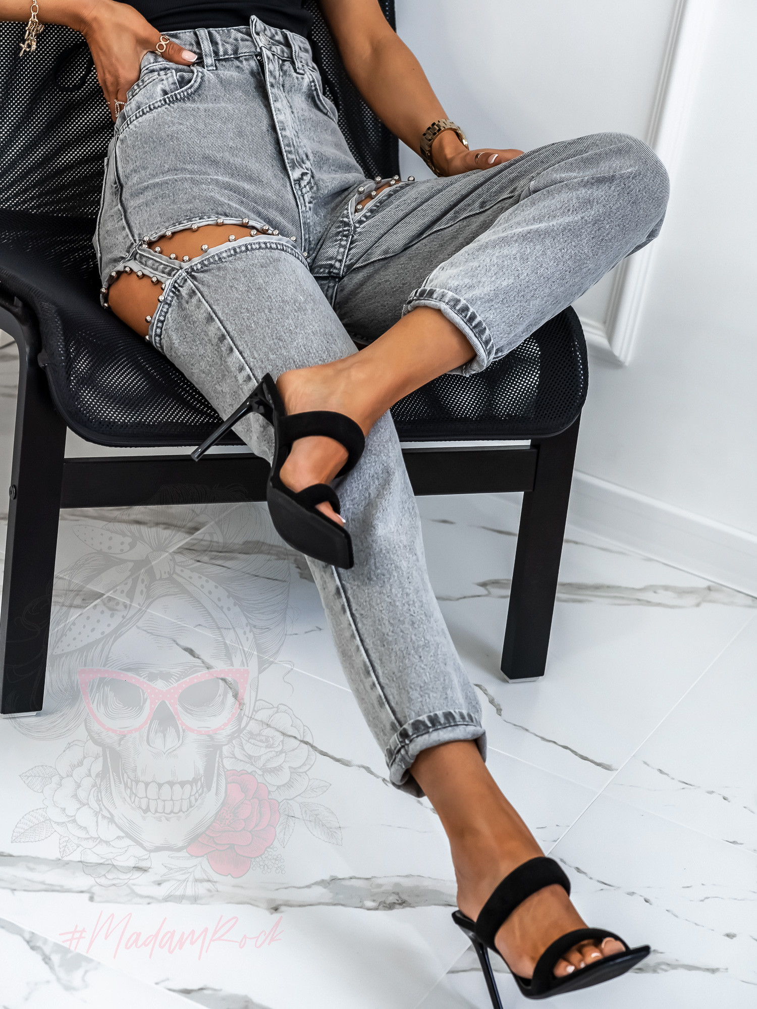 Spodnie jeansowe z wycięciami Sund Grey szare