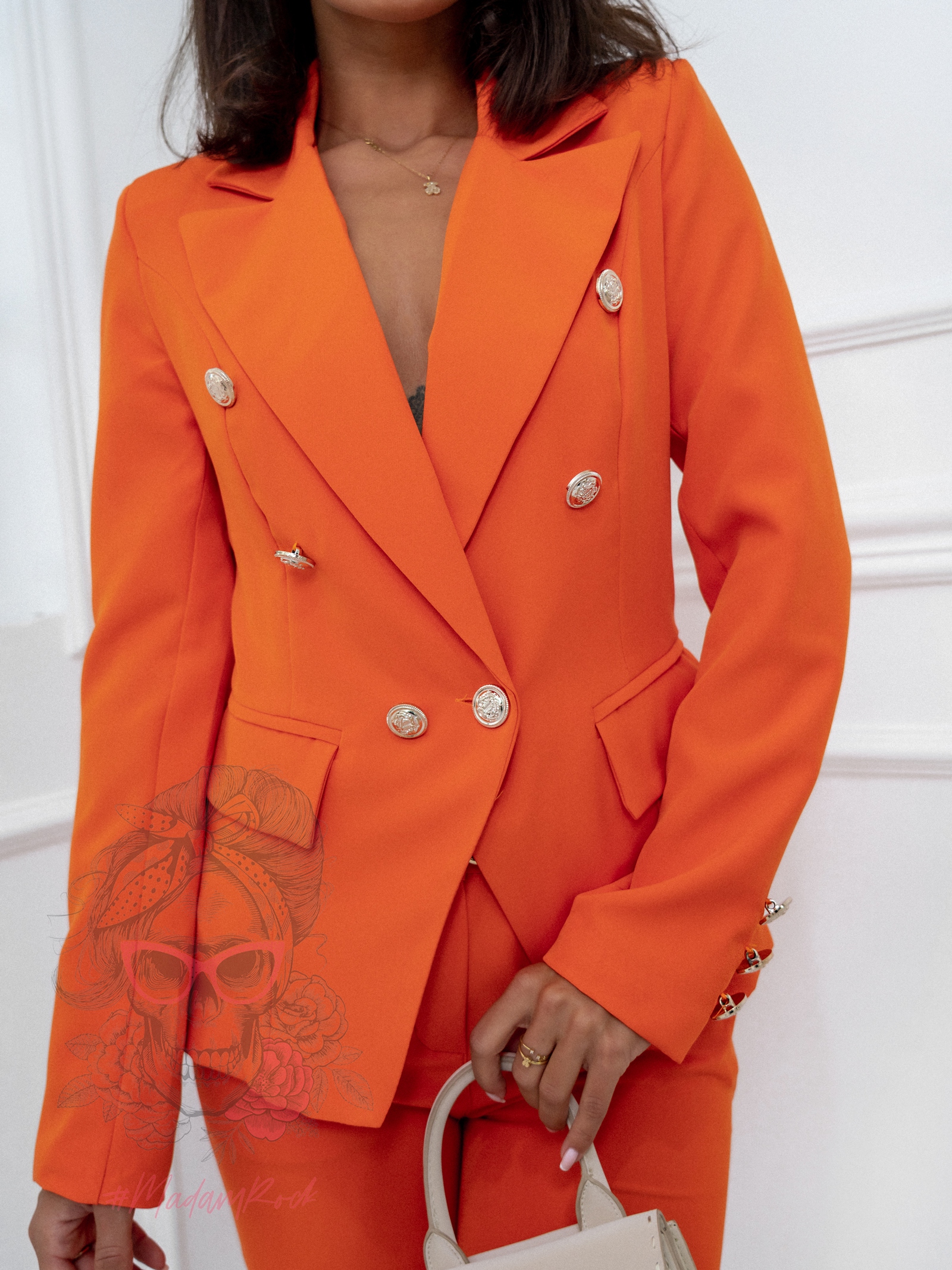 -wyprzedane-Komplet marynarka i spodnie Gracje pomarańczowy