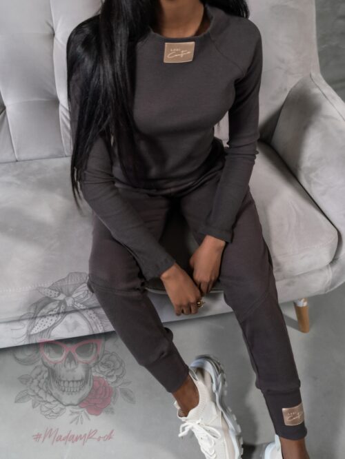 -WYPRZEDANE-Komplet prążkowany Laki Sort brązowy