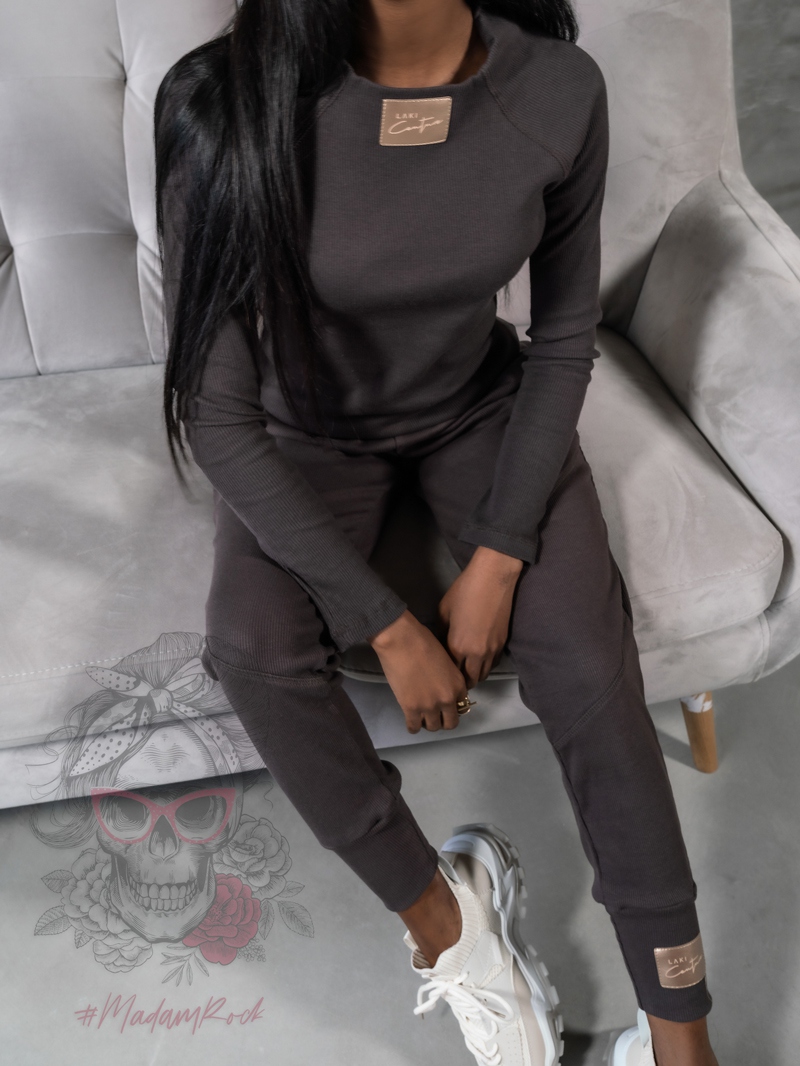 -WYPRZEDANE-Komplet prążkowany Laki Sort brązowy -WYPRZEDANE-Komplet prążkowany Laki Sort brązowy