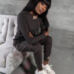 -WYPRZEDANE-Komplet prążkowany Laki Sort brązowy