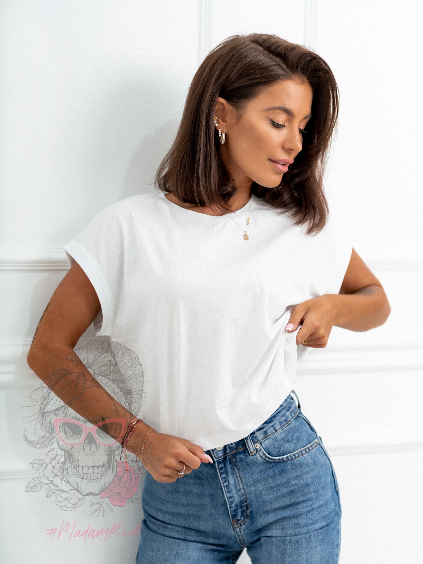 T-shirt krótki oversize Shortli biały T-shirt krótki oversize Shortli biały