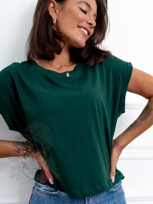 T-shirt krótki oversize Shortli butelkowa zieleń