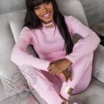 -wyprzedane-Komplet prążkowany Laki Sort pudrowy