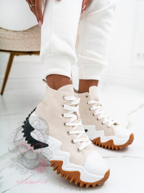 -WYPRZEDANE-Trampki za kostkę Madam Lefo beżowe