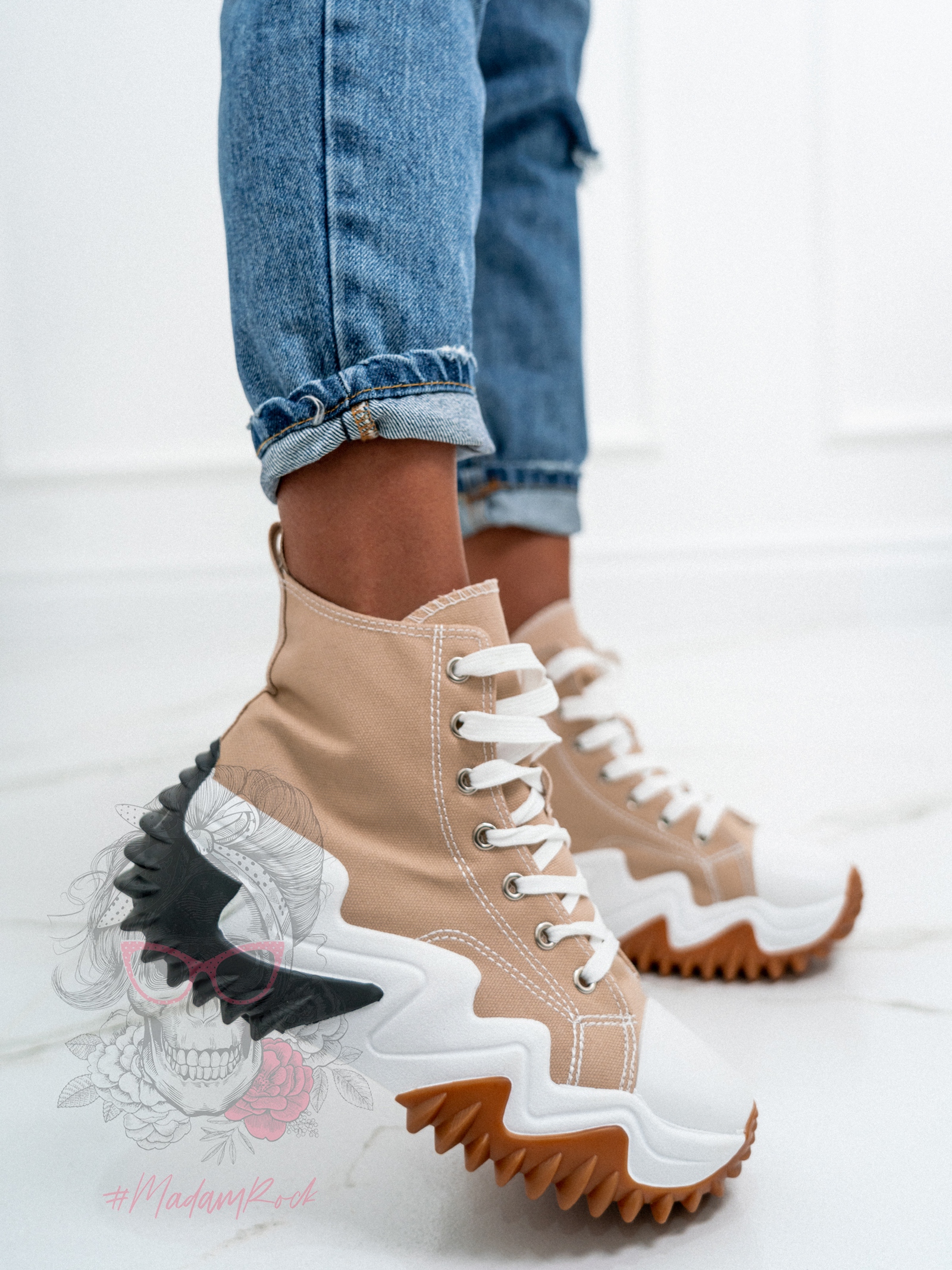 -WYPRZEDANE-Trampki za kostkę Madam Lefo c. beżowe