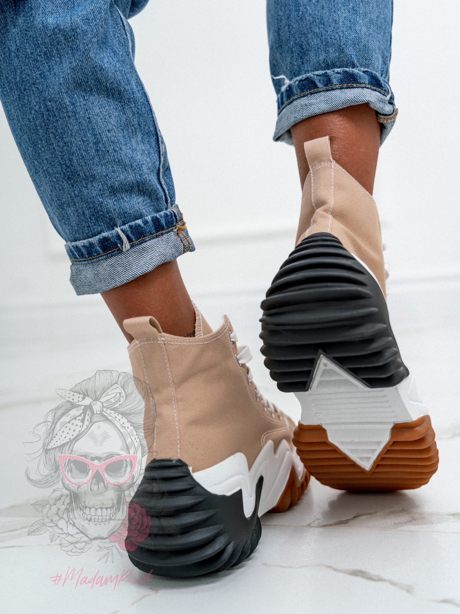 -WYPRZEDANE-Trampki za kostkę Madam Lefo c. beżowe