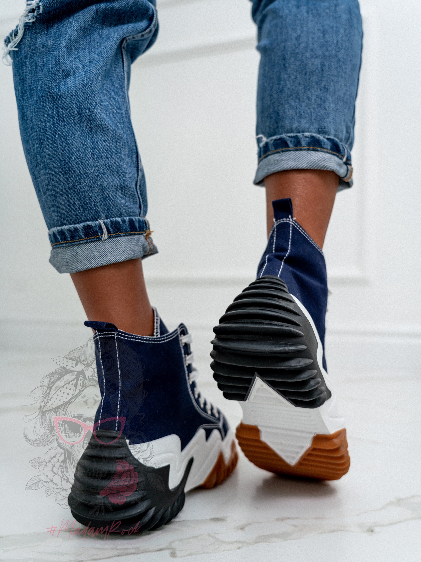 Trampki za kostkę Madam Lefo granatowe