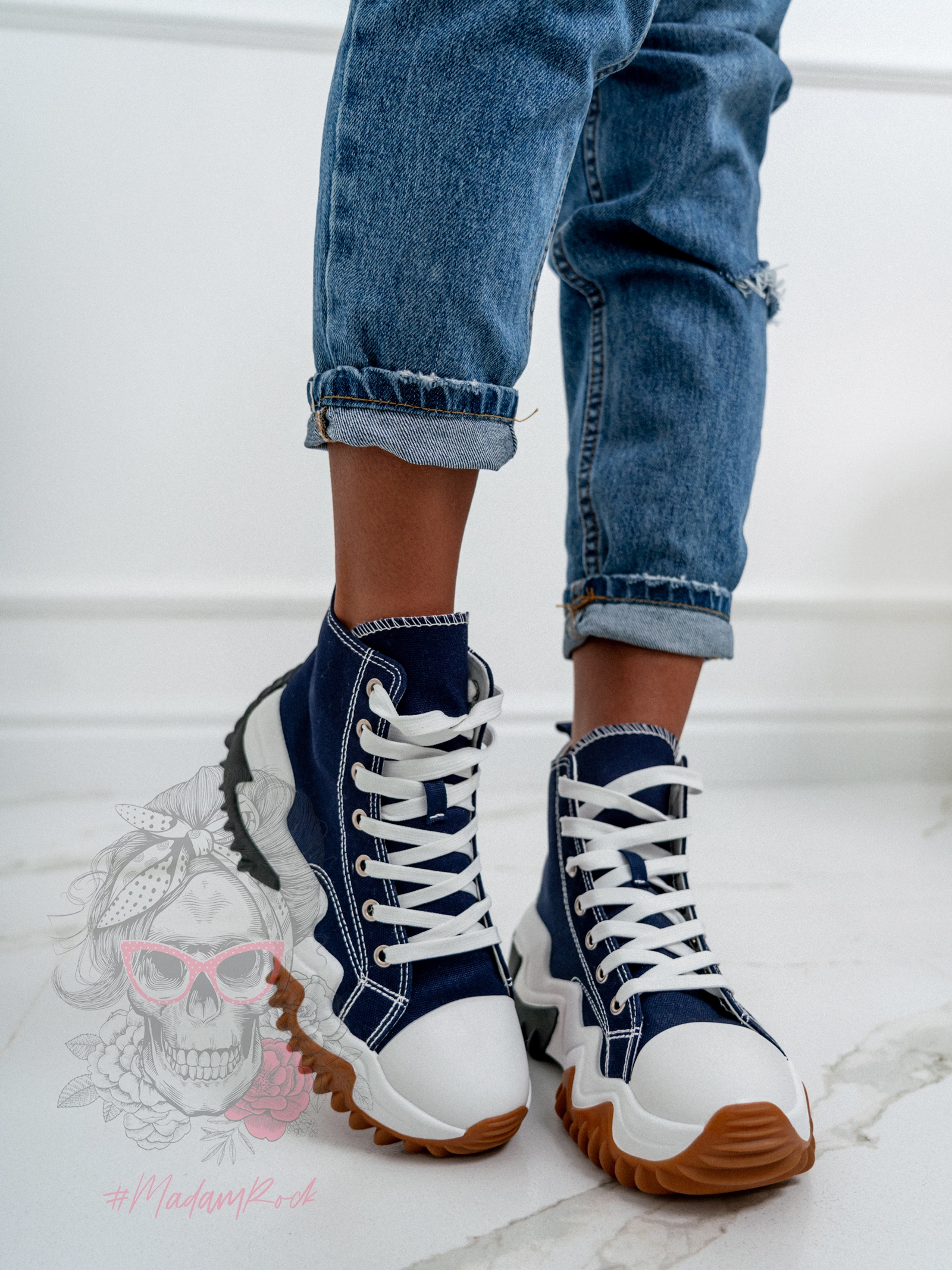 Trampki za kostkę Madam Lefo granatowe