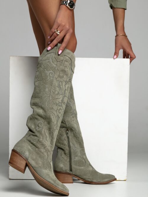 Kozaki skórzane Madam Balcer oliwkowe