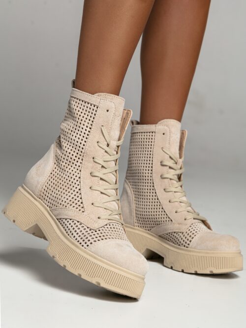 Workery skórzane Madam Krafti beżowe