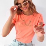 T-shirt Ola Voga Gold Chain neonowy pomarańczowy