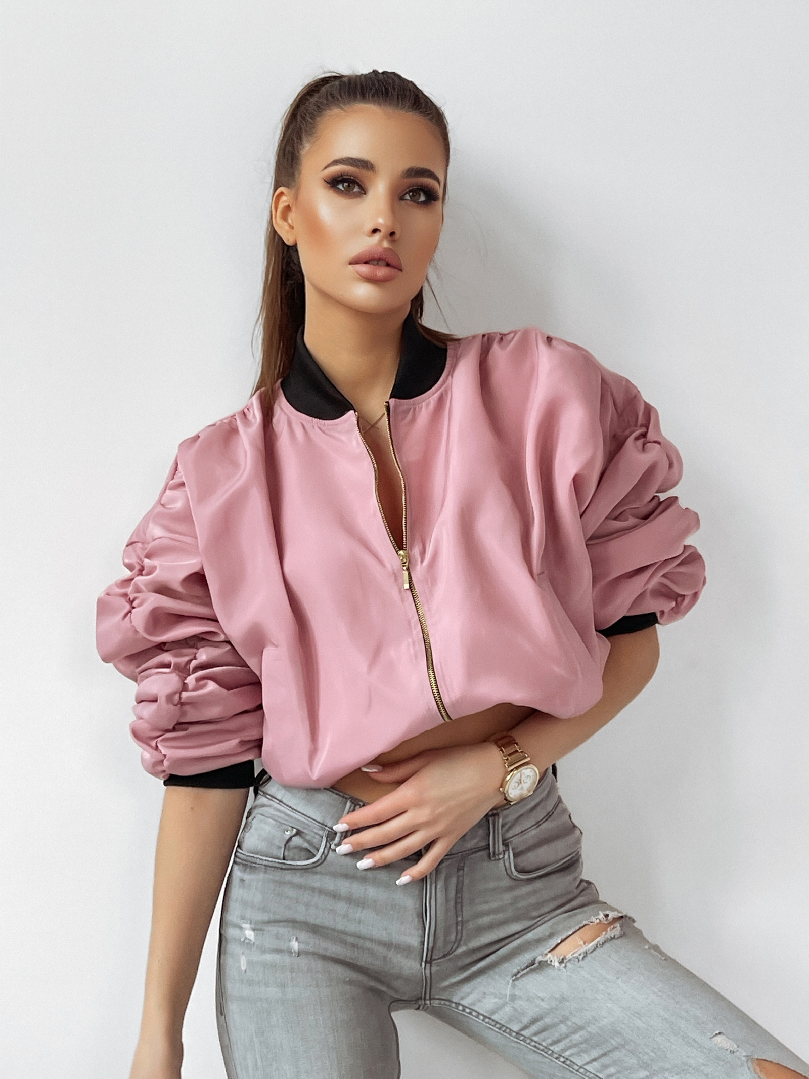 Kurtka bomberka App O'la Voga brudny róż Kurtka bomberka App O'la Voga brudny róż