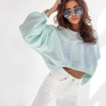 Bluza oversize Flower OLA VOGA miętowa