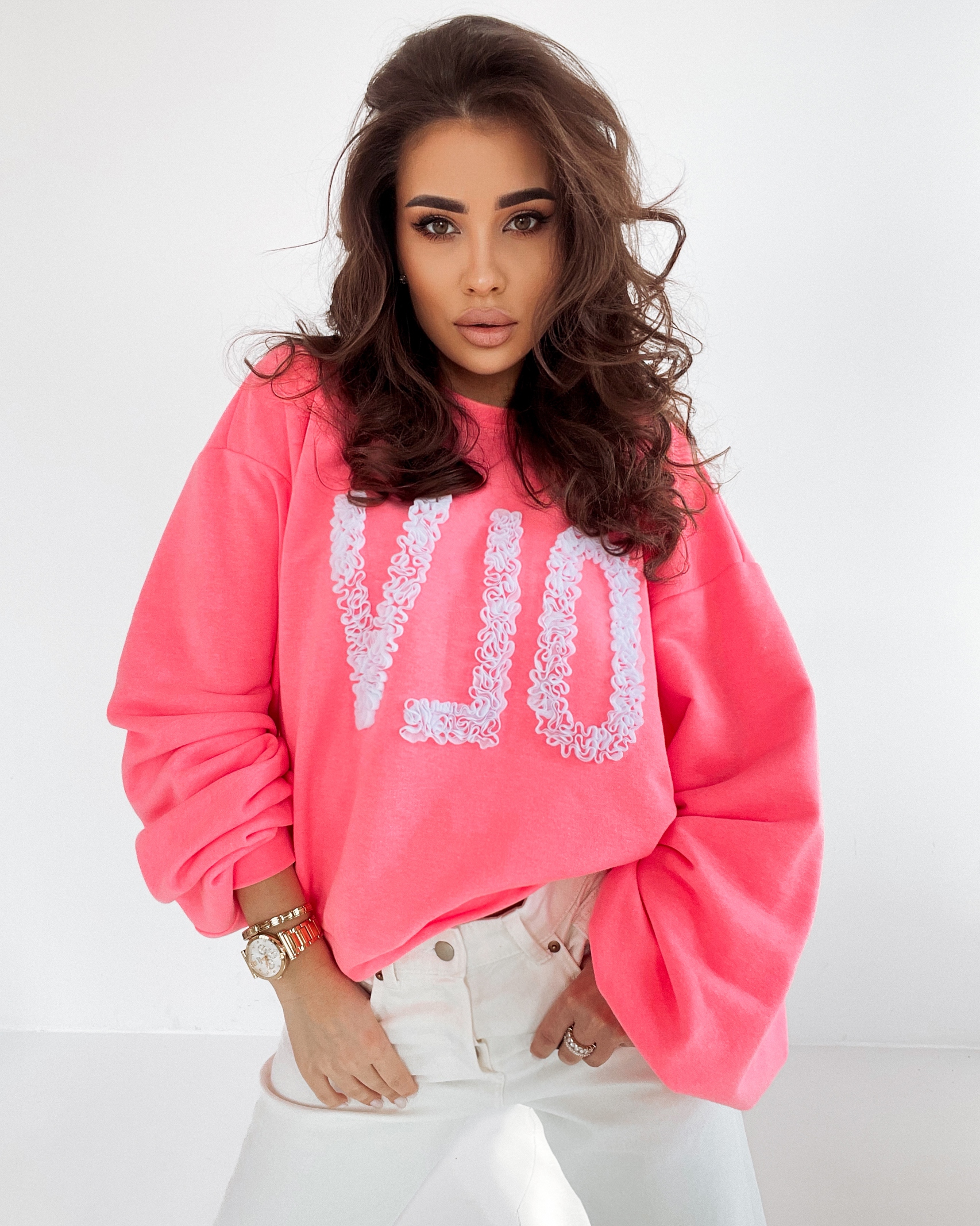 Bluza oversize Flower OLA VOGA neonowy róż