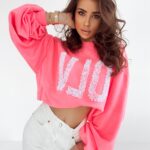 Bluza oversize Flower OLA VOGA neonowy róż