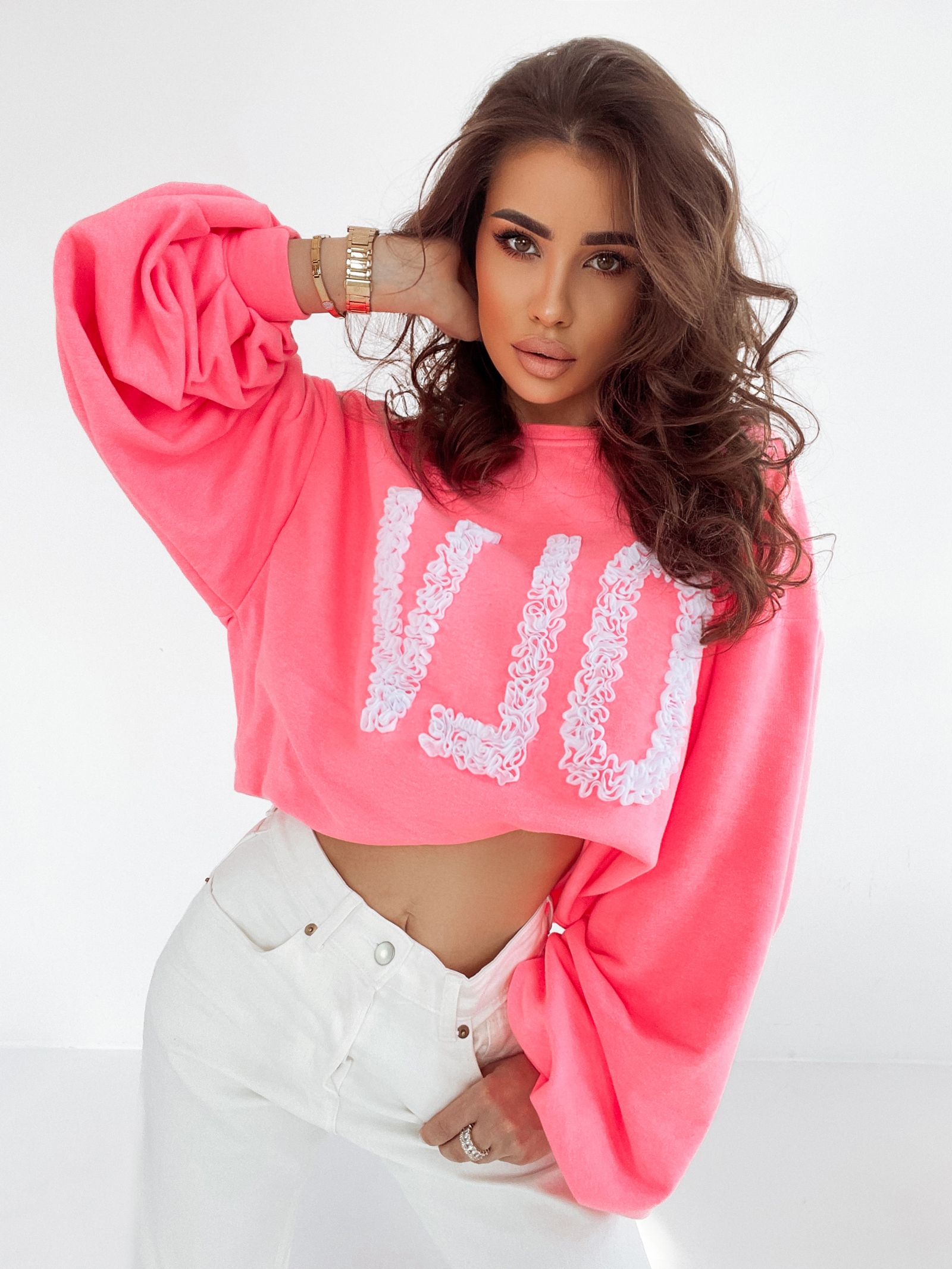 Bluza oversize Flower OLA VOGA neonowy róż