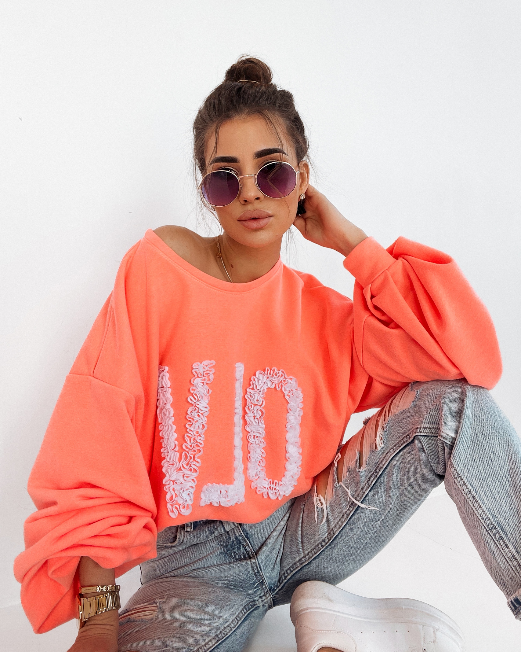 Bluza oversize Flower OLA VOGA pomarańczowa