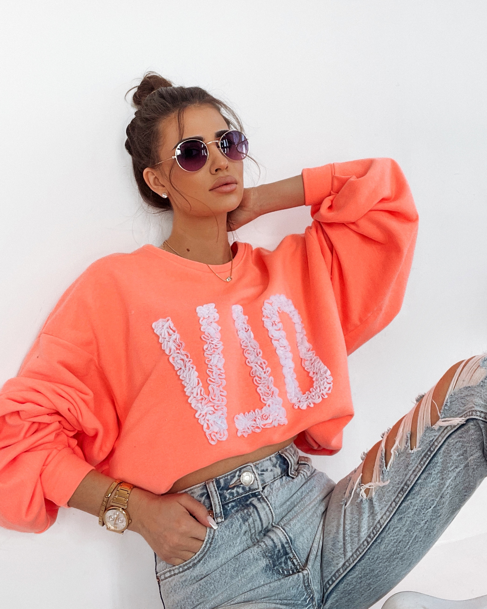 Bluza oversize Flower OLA VOGA pomarańczowa