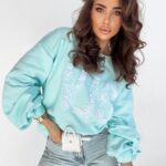 Bluza oversize Flower OLA VOGA niebieska