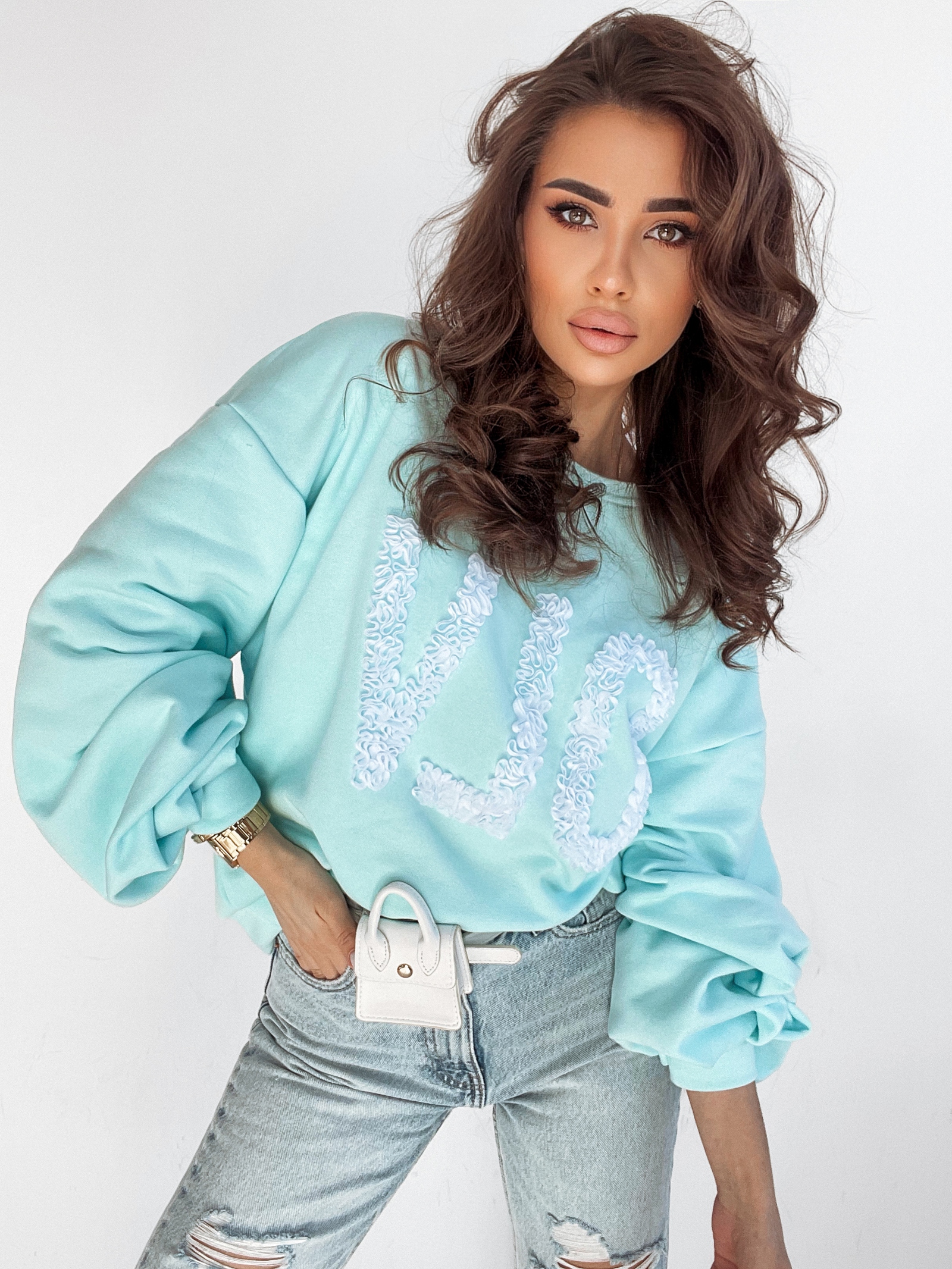 Bluza oversize Flower OLA VOGA niebieska