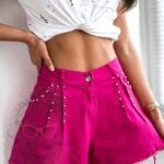 Szorty Overskirt III z ćwiekami fuksja