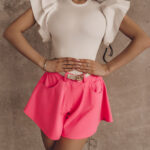 Spodenki z wyższym stanem Skirt Pants neonowy róż