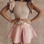 Spodenki z wyższym stanem Skirt Pants pudrowy róż