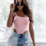 Body bawełniane na ramiączka Slimme pudrowe