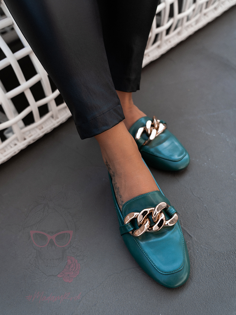 Mokasyny z łańcuchem Madam Geneva butelkowa zieleń Mokasyny z łańcuchem Madam Geneva butelkowa zieleń