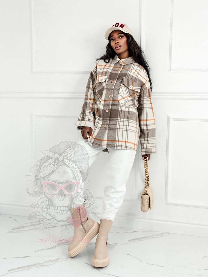 Koszula flauszowa w kratę Karotes beżowa Koszula flauszowa w kratę Karotes beżowa