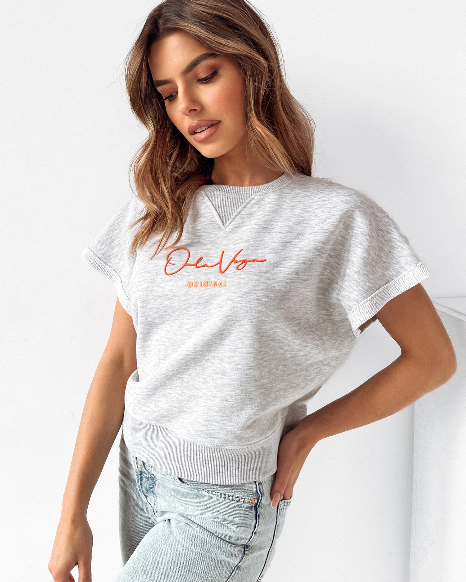 Bluza bawełniana Pink Ola Voga szary melanż