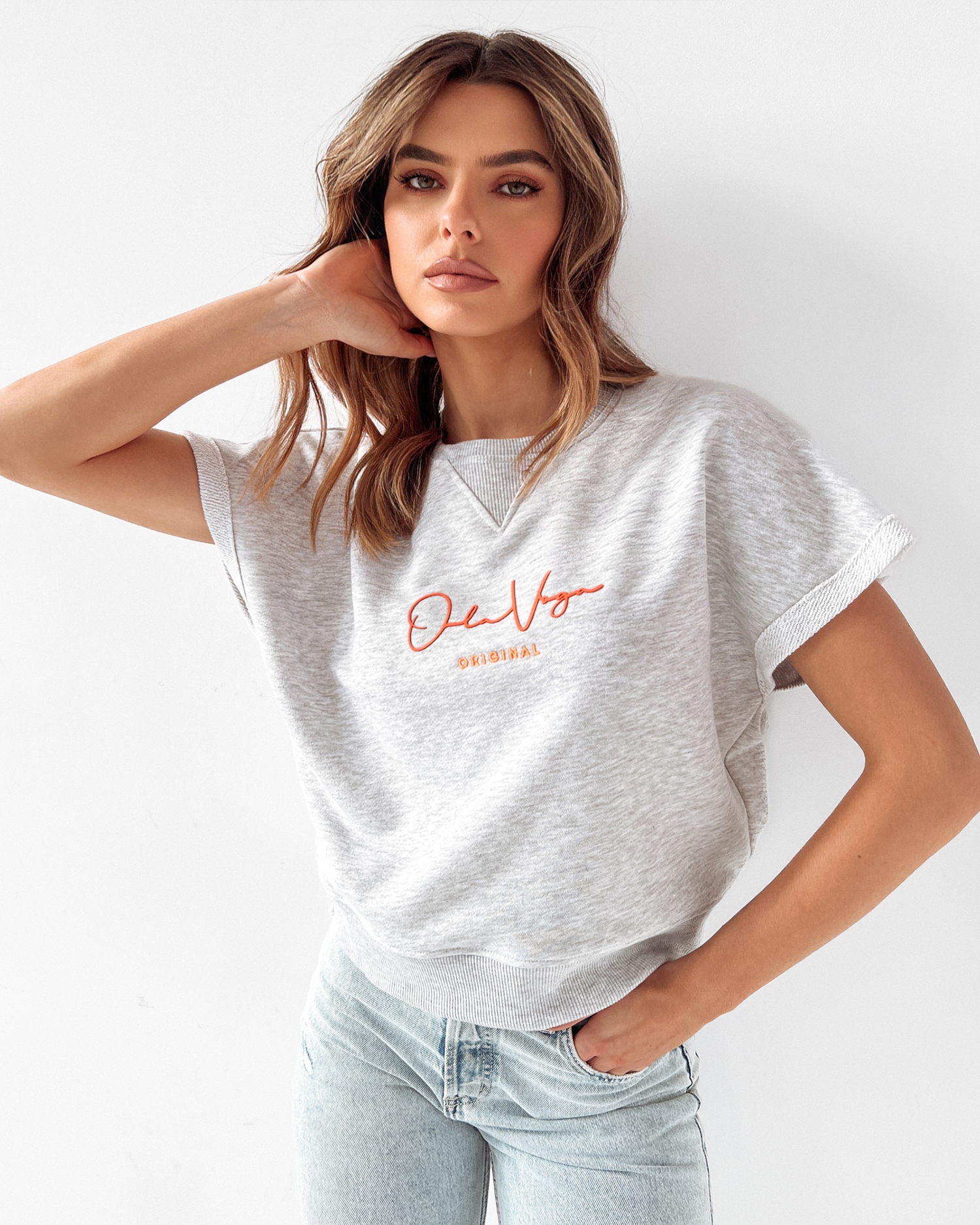 Bluza bawełniana Pink Ola Voga szary melanż Bluza bawełniana Pink Ola Voga szary melanż