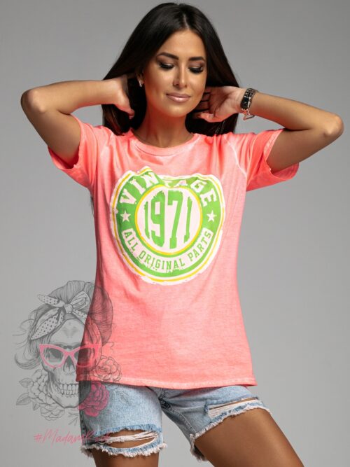 T-shirt bawełniany Vintage morelowy