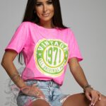 T-shirt bawełniany Vintage fuksja