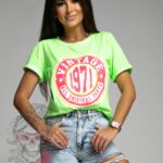 T-shirt bawełniany Vintage neon zielony