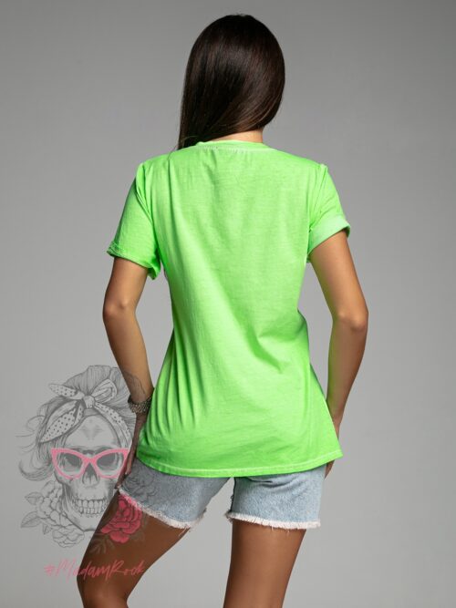 T-shirt bawełniany Vintage neon zielony