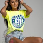 T-shirt bawełniany Vintage neon żółty