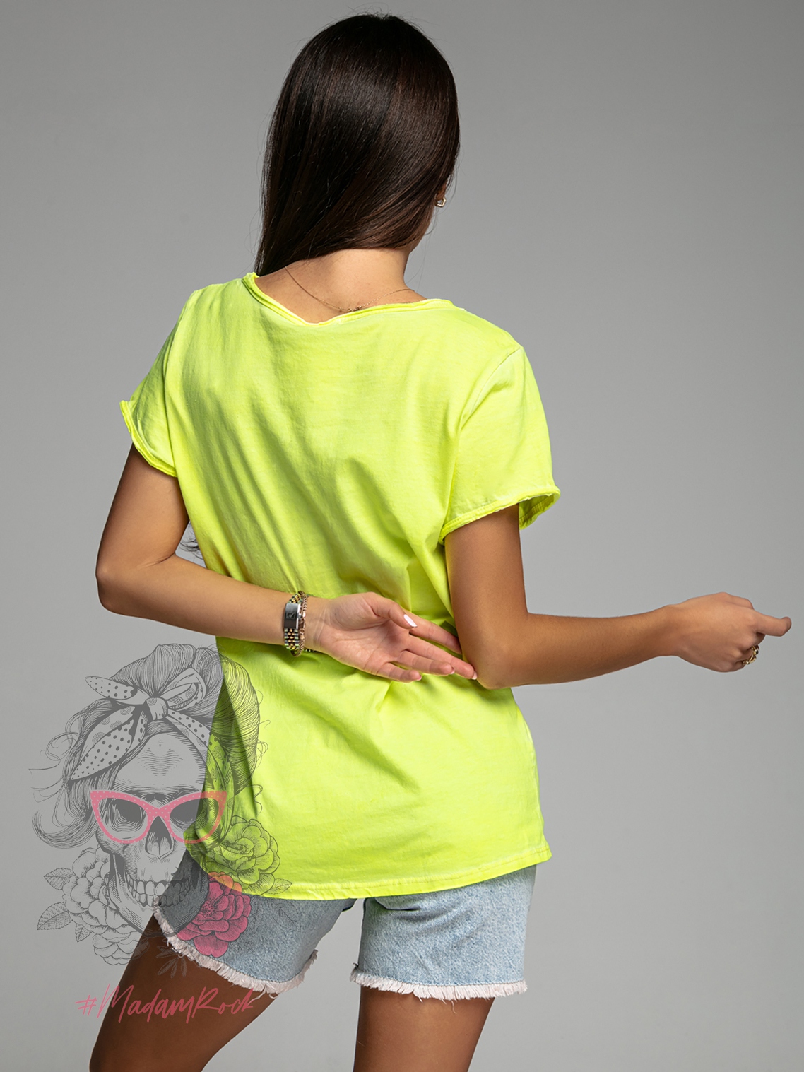 T-shirt bawełniany Vintage neon żółty