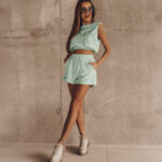 Komplet welurowy krótki Velvet Cotton Summer miętowy